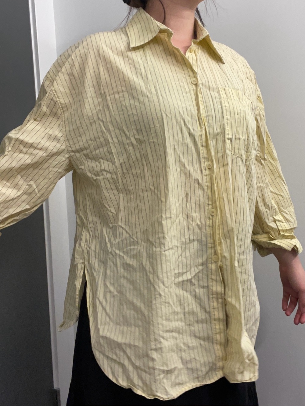 Zara Pale Yellow Pinstripe Button-Up Blouse